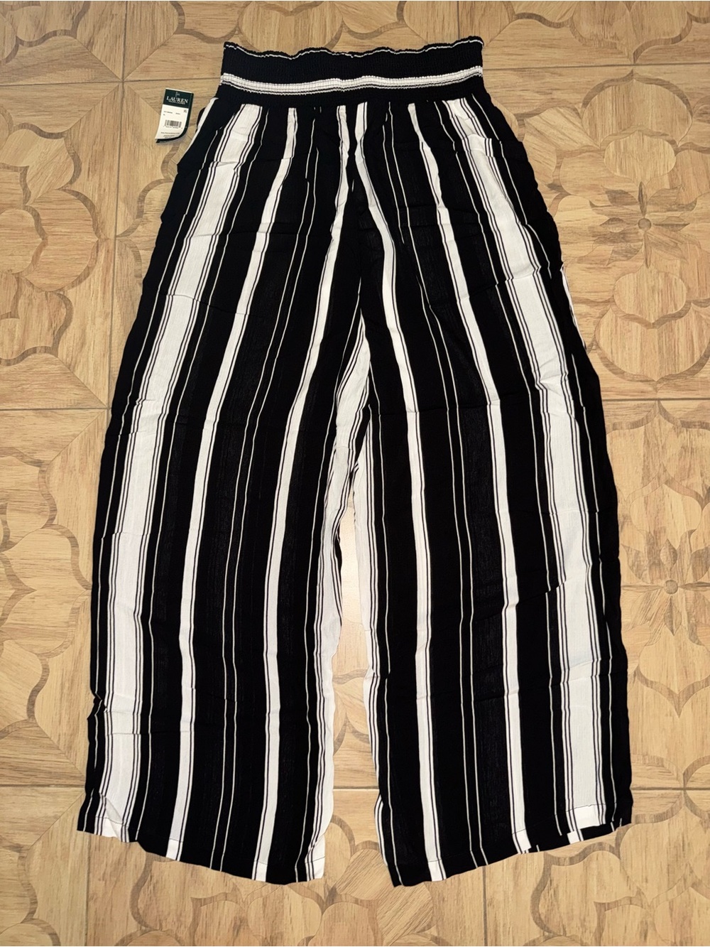 Lauren Ralph Lauren NWT Black & White Vertical Striped Wide Leg Pants